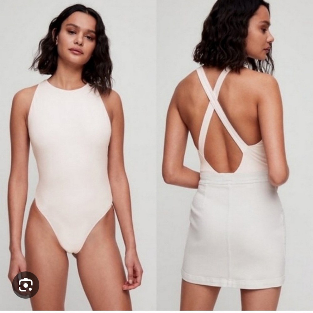 Wilfred Free Aritzia Marie Bodysuit Cross Back Thong Cotton Sleeveless Pink M